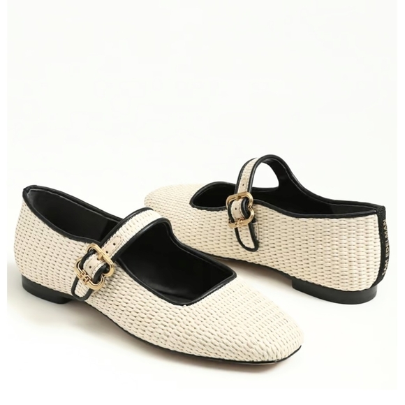 Sam Edelman Shoes - Sam Edelman Michaela Raffia Square Toe Ballet Flats Linen Ivory